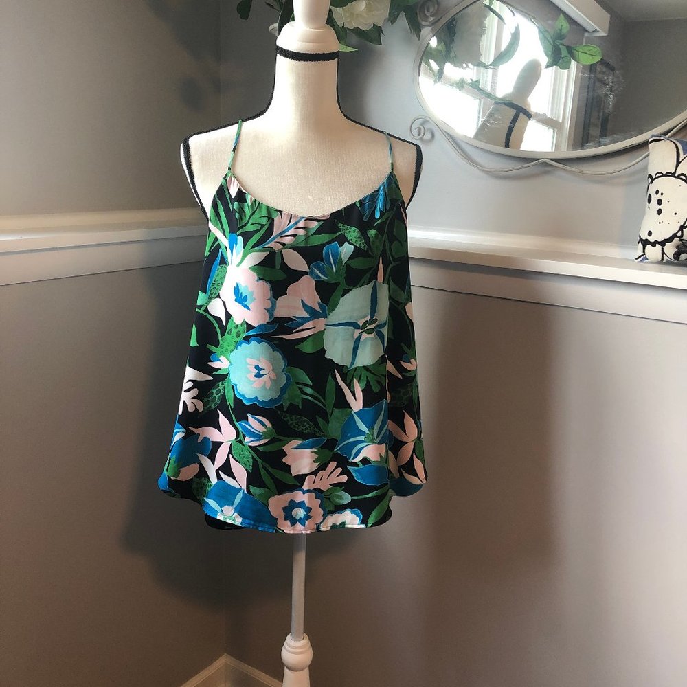Loft Navy Large Floral Print Strappy Blouse